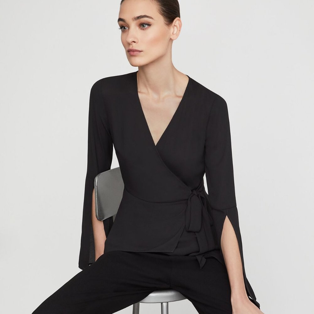 BCBG Black Wrap Top